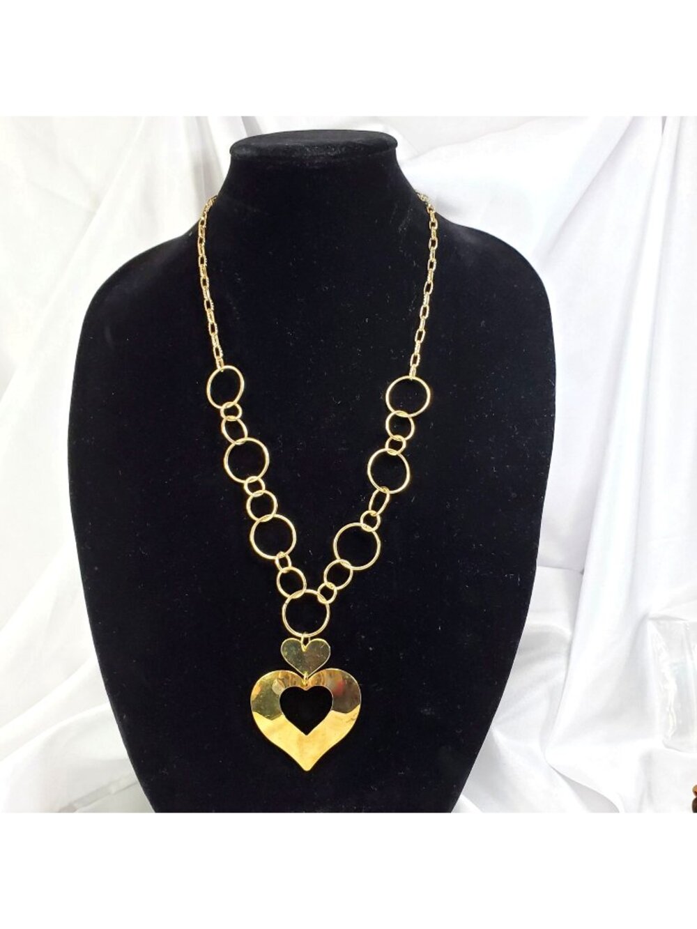 Gold-Tone Chain Necklace With Heart Pendant 24" Long